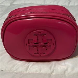 Tory Burch Glossy Hot Pink Logo Cosmetic Pouch